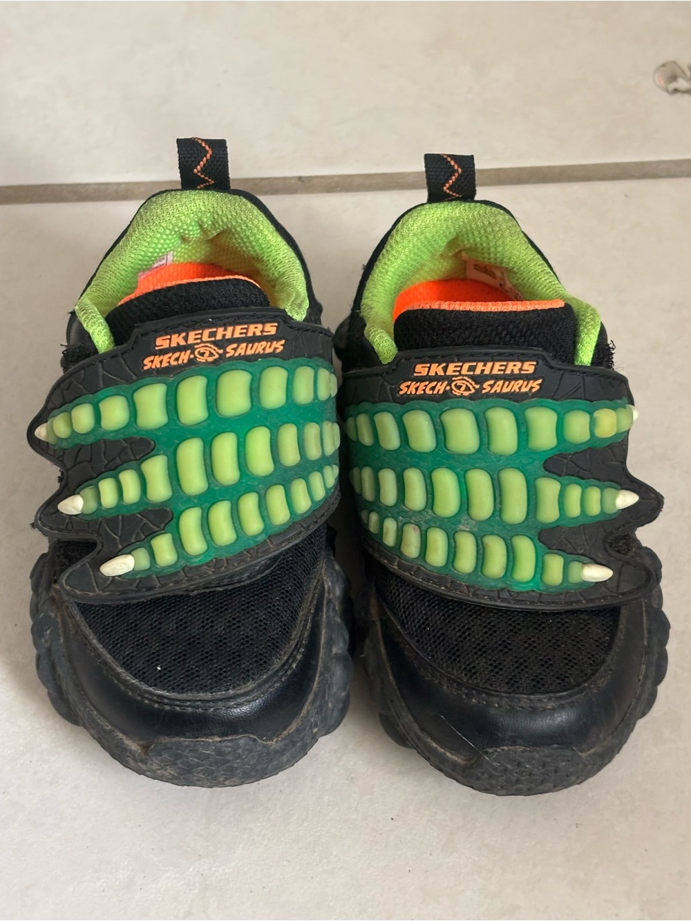 Skechers Kids Black with Neon Green & Orange Skech-Saurus Sneakers